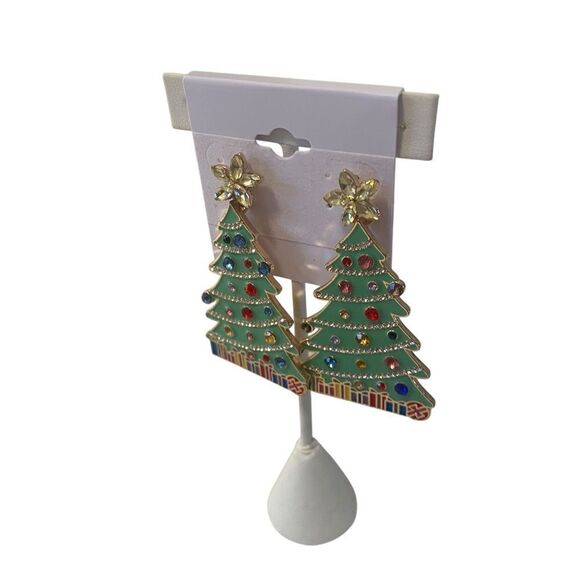 Festive Jeweled Christmas Tree Earrings - Picture 3 of 6